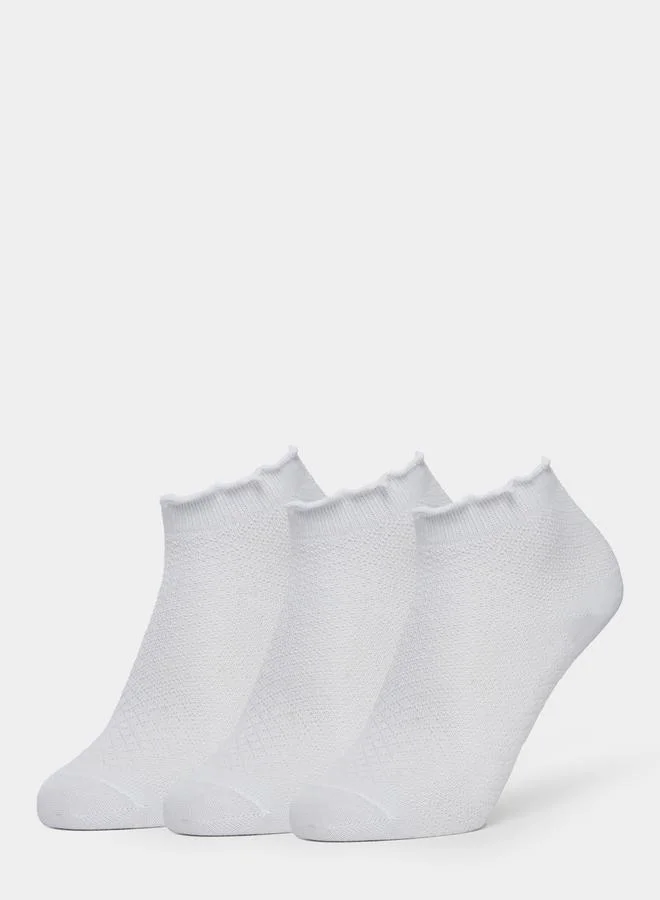 Styli Pack of 3 - Kids White Solid Ankle Socks